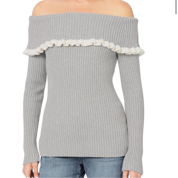 Intermix Gray Raylynn Ruffle Off Shoulder Sweater - Picture 3 of 5